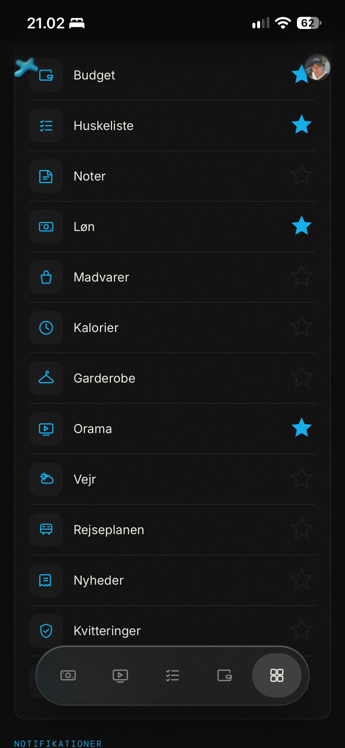 Modul-oversigt i den private webapp